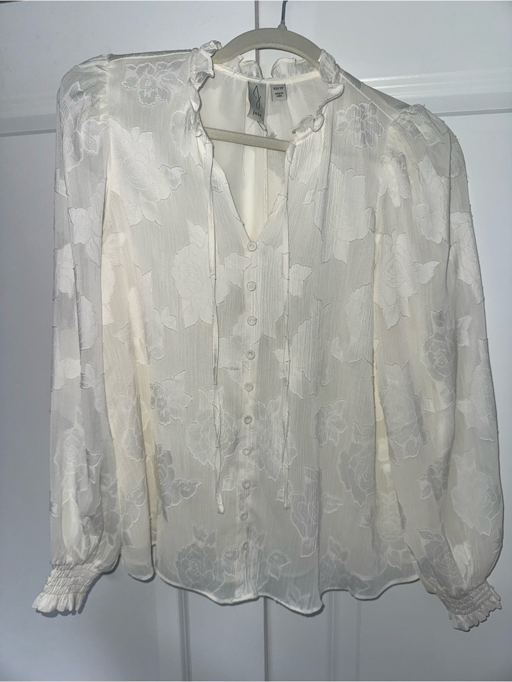 Floral Ruffle Tie-Neck Blouse - White
